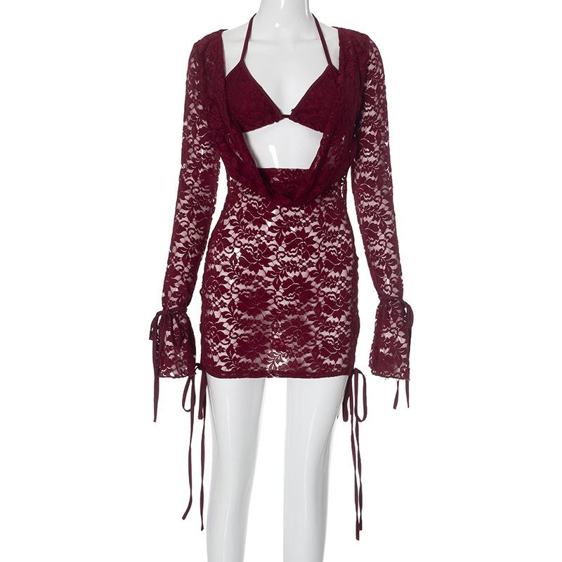 

Женский осенний однотонный повседневный топ с длинными рукавами и короткими бретелями L бордовый