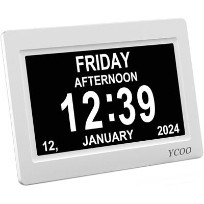 Demenzuhren 7-Zoll-Kalender, Tages- und Datumsuhr mit großer klarer Ziffernanzeige, Wecker mit digitalem HD-Fotorahmen