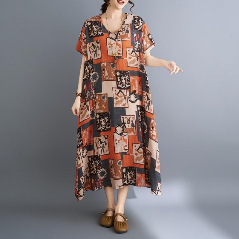 DIMANAF New 2026 Women Plus Size Summer Beach Sundress Loose Casual Maxi Lady Long Dress Floral Print Dress