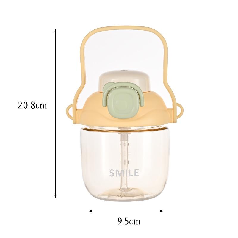 Large Capacity Cute Straw Plastic Cup 830ml Student Sports Kettle Gift Milk Tea Bucket Handle Outdoor Drinking Glass