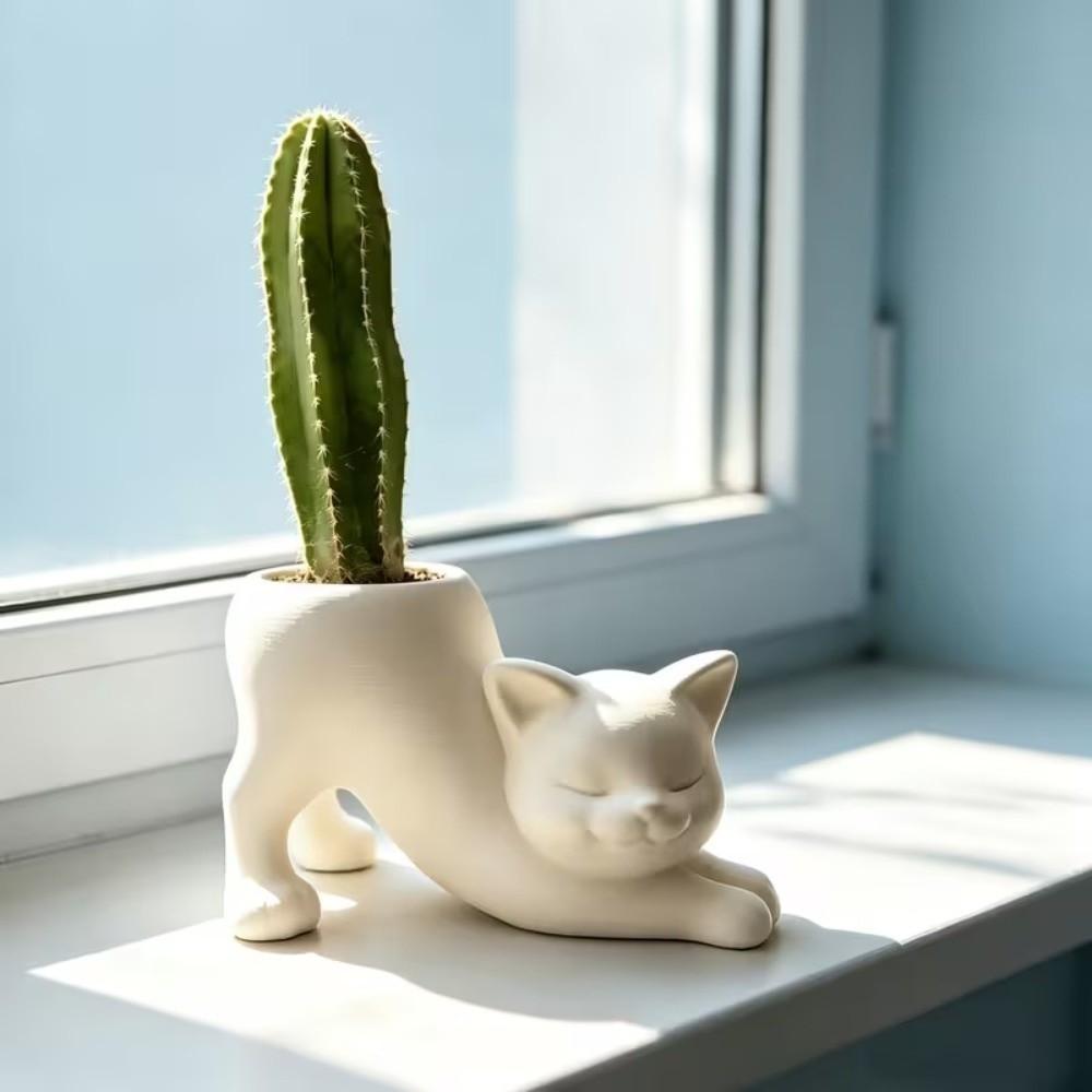3D Printed Kitten Planter Irregular Shape Desktop Decoration Cute Cat Plant Pot Gardening Gift