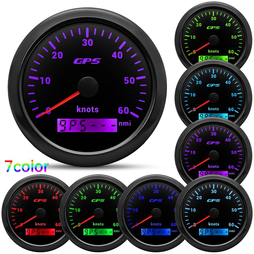 85MM Digital GPS Speedometer 0~30 Knots 0~60 Knots Speed Meter With GPS Antenna For Boat Car Yacht 7 Color Backlight 12V 24V