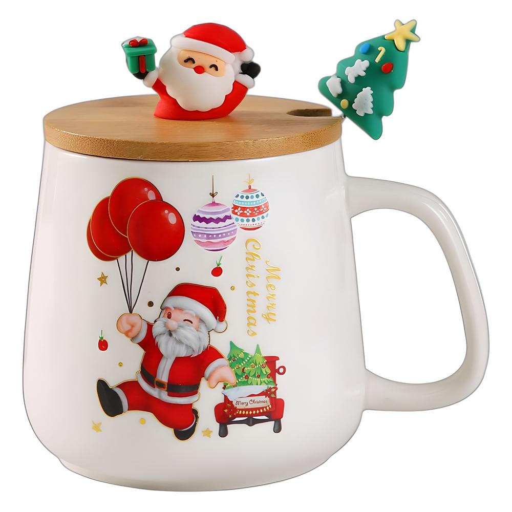 Festliches Weihnachten Xmas Thema Keramikbecher Tasse Set mit Deckel und Löffel - 2025 Weihnachtsgeschenkbox Tasse für Kaffee Milch Tee Frühstück