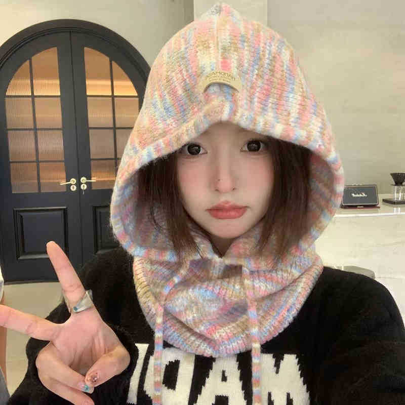 

Милая шапка-балаклава женская, цвет смешанный, осенне-зимняя, для улицы, теплая, с защитой ушей, шерстяная вязаная шапка M（56-58cm） розовый