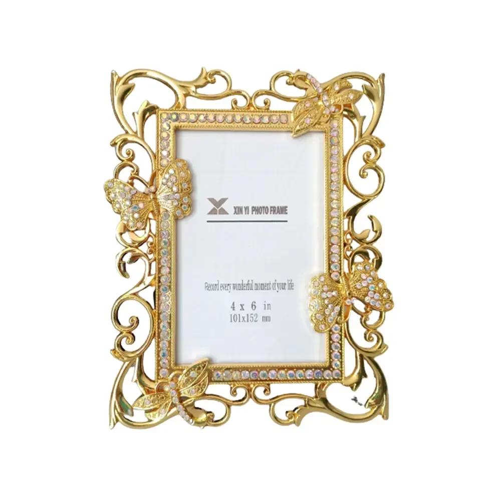 

Новые 6-дюймовые золотые фоторамки в европейском стиле, современные простые бабочки, металлическая мода, роскошное украшение для дома, декоративное 10x15cm жёлтый