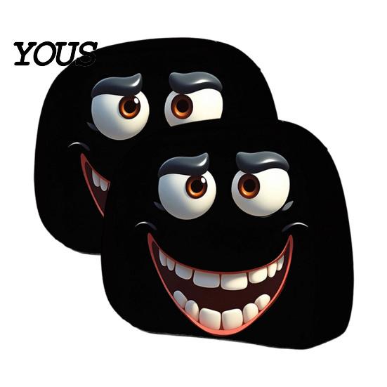 Polyester Seat Covers 2Pcs Spooky Car Headrest Covers, Cartoon Evil Face Auto Protectors, Elastic Protectors for Cars Trucks SUVs Easy