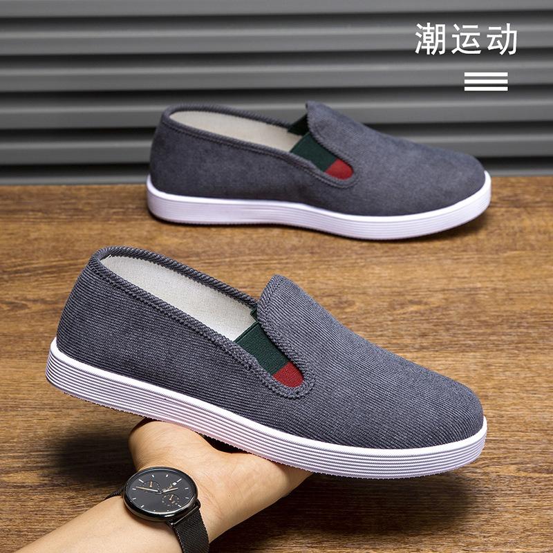 Old Beijing Cloth Shoes Men's Corduroy Board Shoes Non-slip and Wear-resistant One-pedal Trendy Versatile Men's Work Shoes