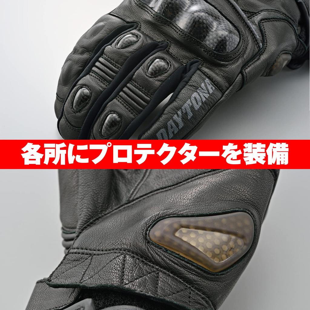 Daytona Motorcycle Genuine Leather Carbon Smartphone AW Sports Long L 22404 Gloves, Autumn/Winter, (Goat Leather), Waterproof, Windproof, Protector,