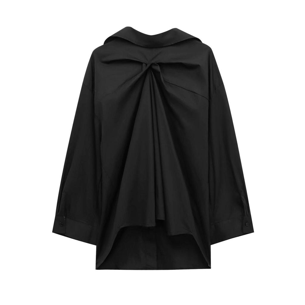 Women's 2024 Autumn Retro Loose Long Sleeve Solid Color Casual Shirt - European & American Style