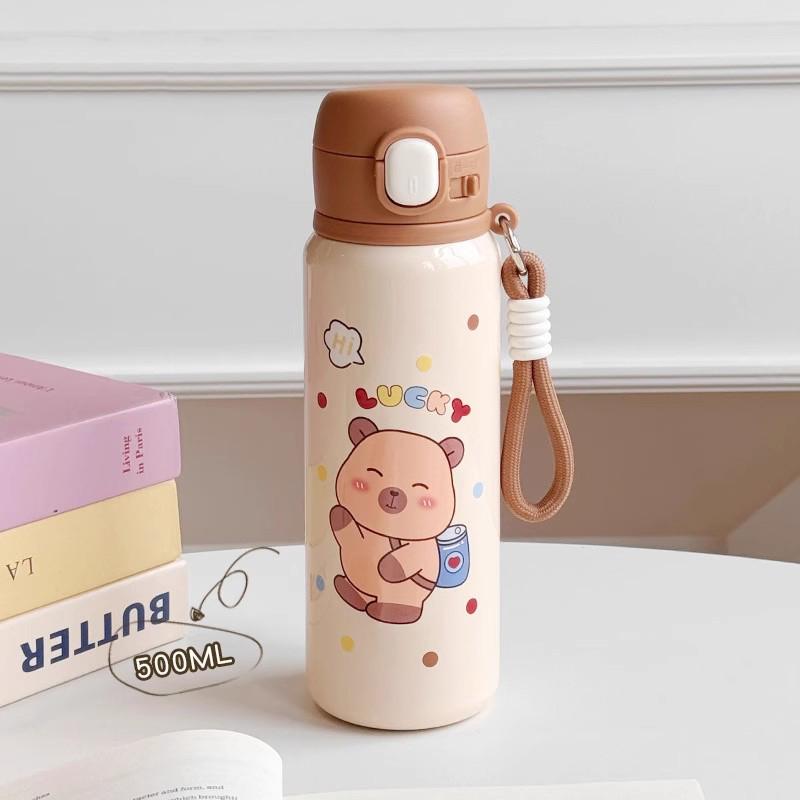 

Cartoon Capibala Thermo Bottle Tea Water Separation Tumbler Cup Drinkware Cute Children Portable Students Thermal Water Cup New 500ml коричневий