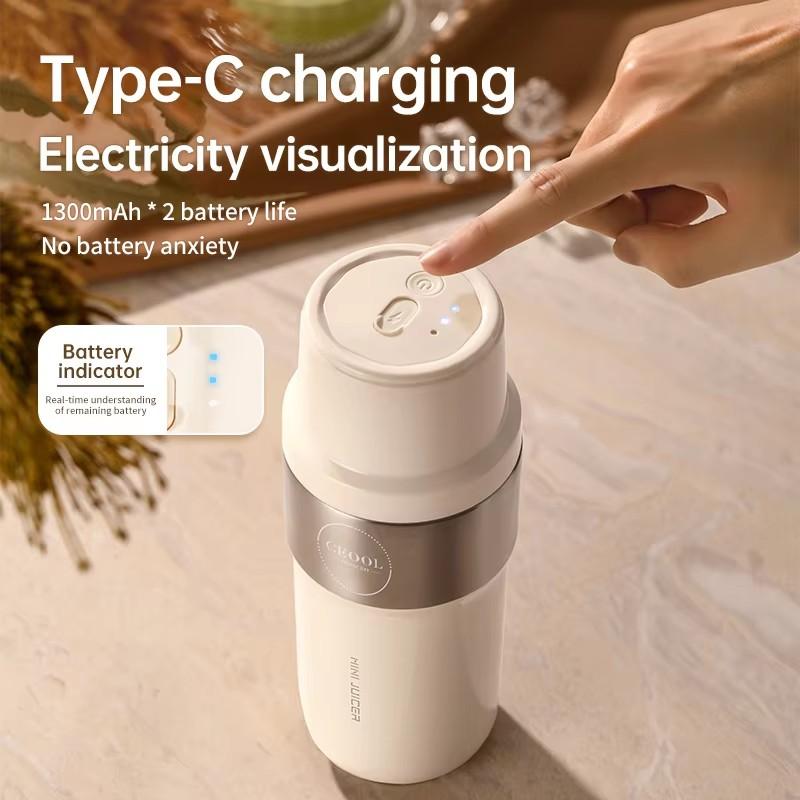 350ml Stainless Steel Portable Vacuum Juicer with USB Charging, Double-Layer Insulation and 26-Blade High-Speed Motor for Fresh