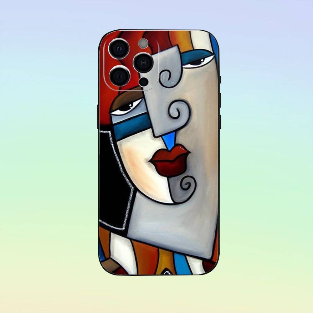 Abstract Human Face Art Phone Case For iPhone 17,16,15,14,13,12,11 ,Soft Silicone Black Cover