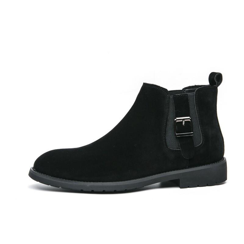 Mens Chelsea Boots Winter Suede-Like PU Round Toe Thick Sole Retro Style Mid-Calf Fashion Footwear