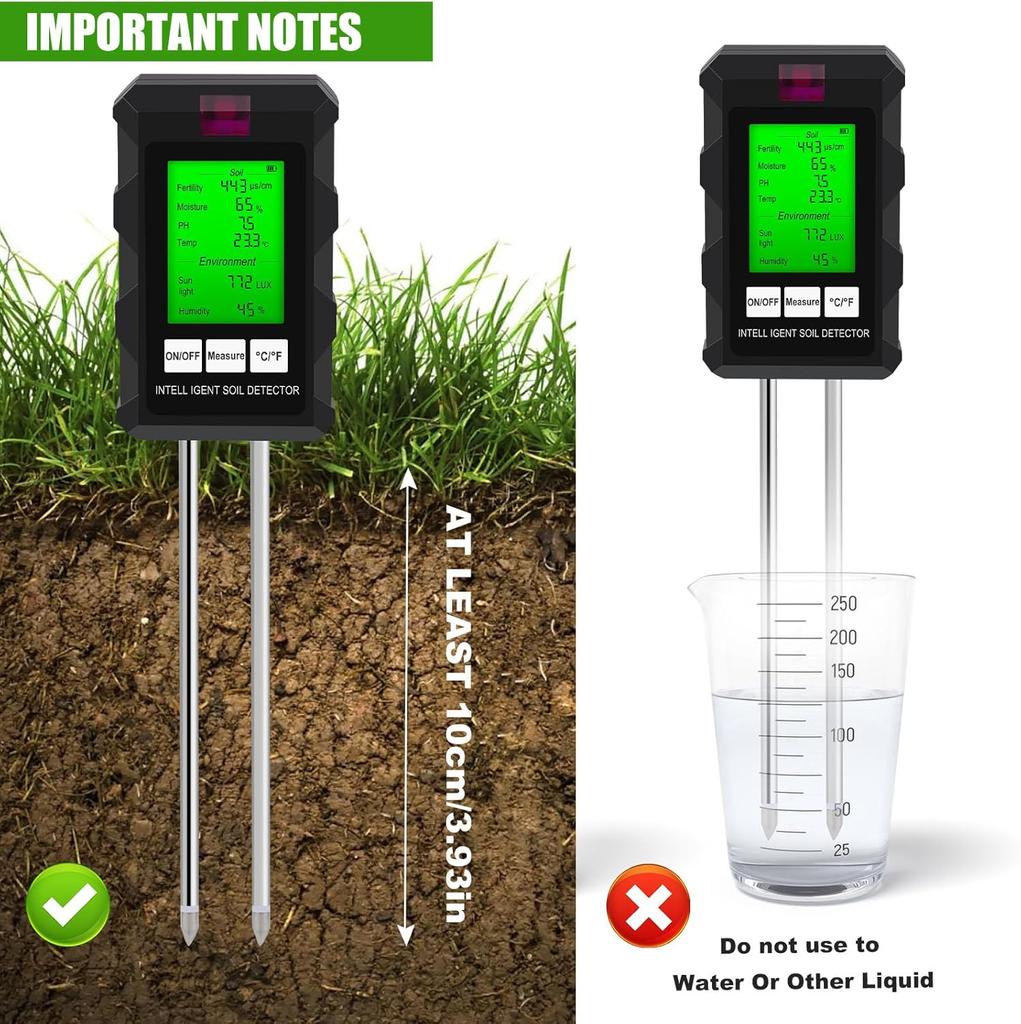 6 In 1 Digital Soil Tester Multifunctional Soil PH Detector Moisture Fertility pH Temperature Humidity Light Meter for Garden