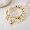 Boho Shell Imitation Pearl Elastic Bracelet Set for Women Dainty Starfish Stacked Beaded Bracelets Summer Beach Jewelry Gift