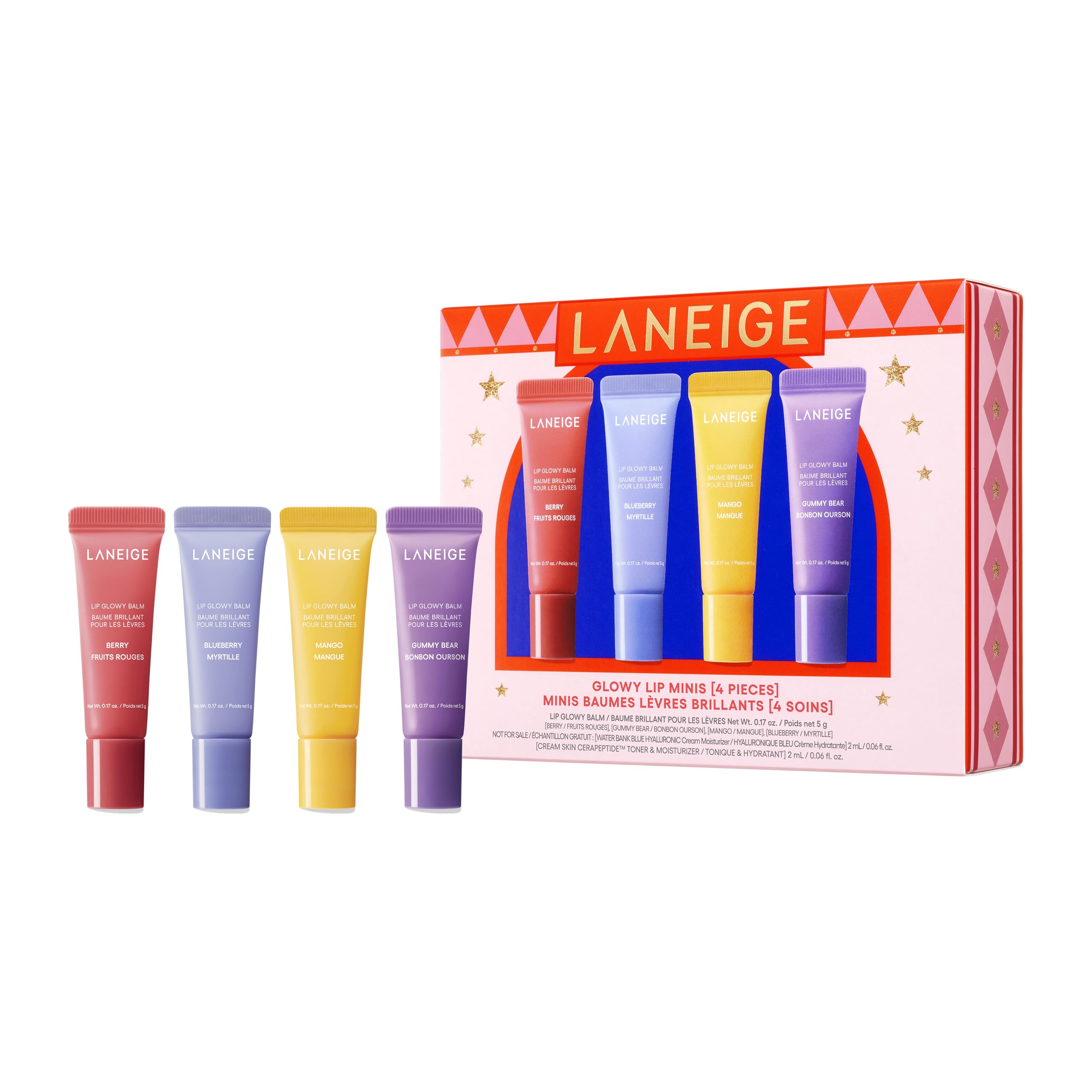 Laneige Lip Glow Balm Mini-Set N: Lippencreme, Lippenmaske, Lippenbalsam Probier-Set, Reise-Set, Lippen-Packung, Feuchtigkeitsspendend.