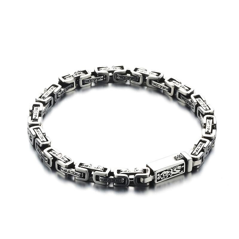 2026 Silver Six-character Mantra Bracelet Men's Pixiu Men's Bracelet Old Thai Silver Jewelry Versatile Hand Jewelry