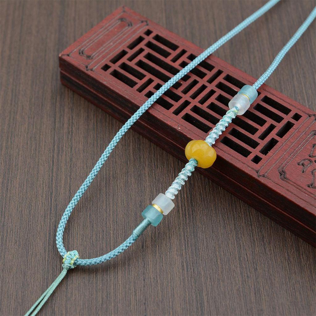 Hand-Woven Macrame Necklace with Aventurine Crystal and Pumpkin Jade Pendant