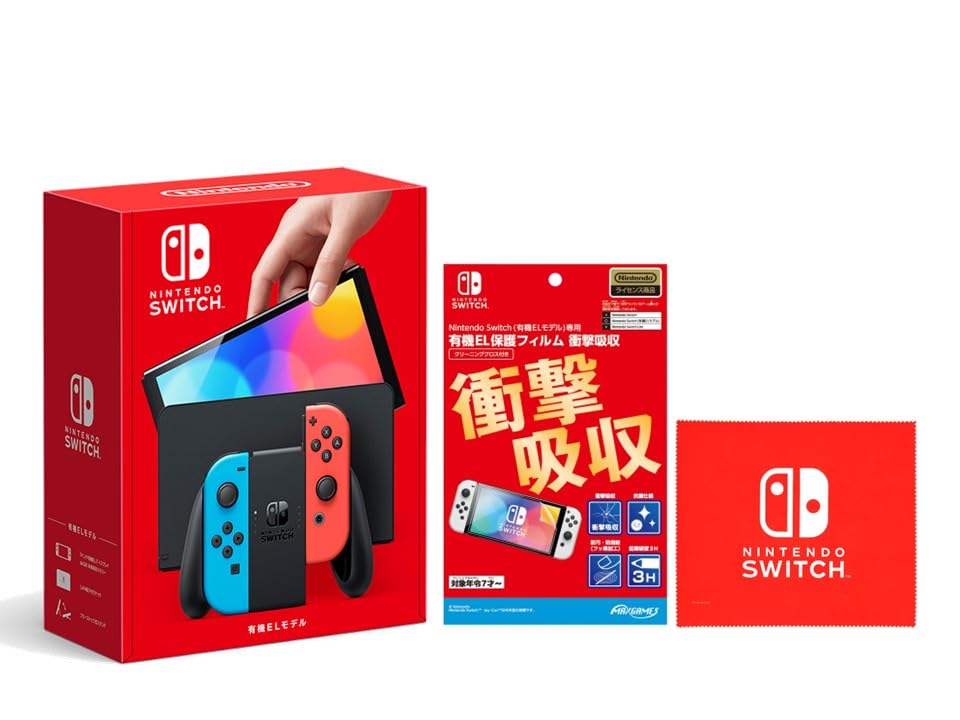 

Nintendo Switch EL neon neon red licensed Organic EL protective film for Nintendo Switch EL Shock absorption Nintendo Switch logo design microfiber