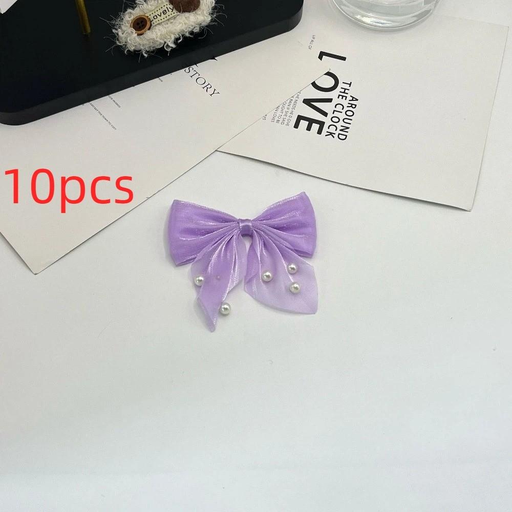10pcs 10pcs Bow Appliques Pearl Beaded DIY Patches Hair Accessories Ornament Beaded Design Satin Tulle Beaded Bow Patches