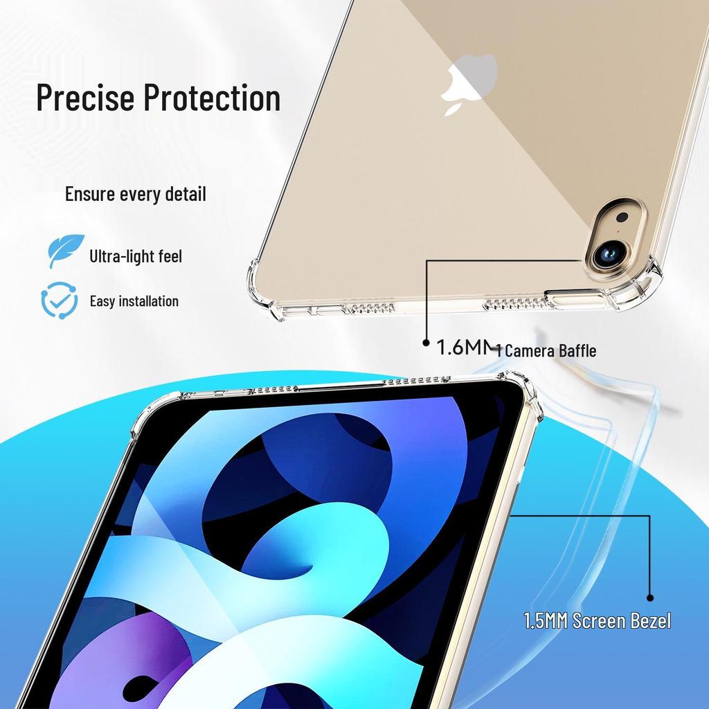 Compatible iPad 10.2 Transparent Protective Case - Shockproof with Four-Corner Protection for Air 456 and Mini 56 Tablets