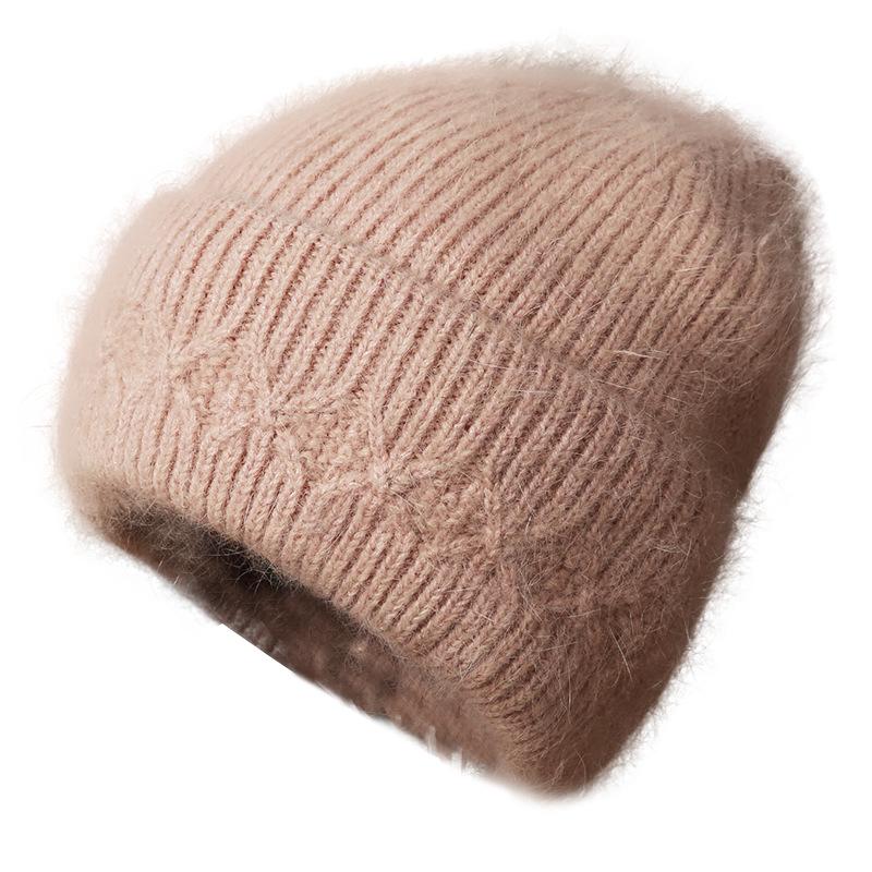 Autumn and Winter New Rabbit Fur Knitted Hat Warm Thickened Large Head Circumference Plush Ear Protection Wool Hat Women's Versatile Leisure