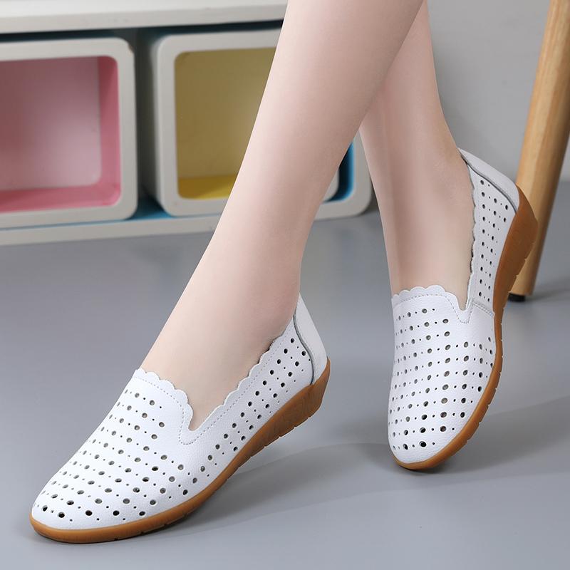 Damen Mokassins Fahrschuhe Lässige Slipper Loafer Damen Minimalistische Ballerinas Weiche Sommer Lochmuster Laufschuhe für Mutter