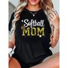 Softball MOM Letter Print T-Shirt, Short Sleeve Crew Neck Casual Top for Summer & Spring, Women'S Clothing