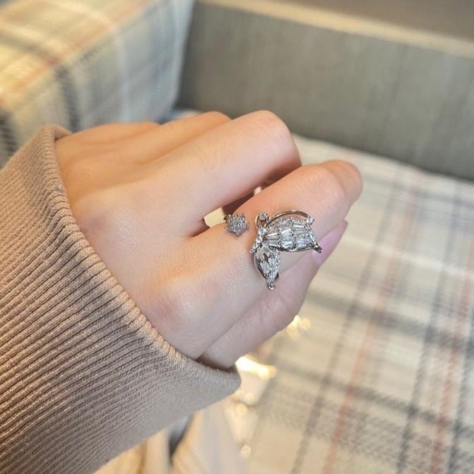 Design Hollow Korean Butterfly Hexagram Zircon Ring Fashionable And Classy Womens Finger Accessory