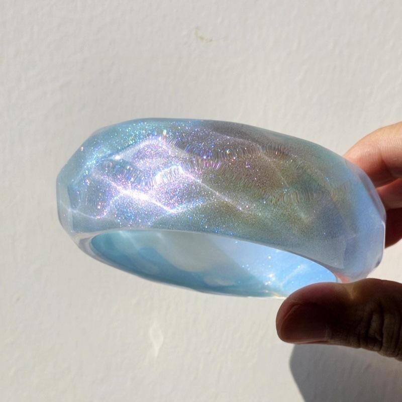 Shiny Blue Resin Bangles Jewelry Geometric Acrylic Hyperbole Vintage Fashion Bracelets for Women Round Pulseras Mujer