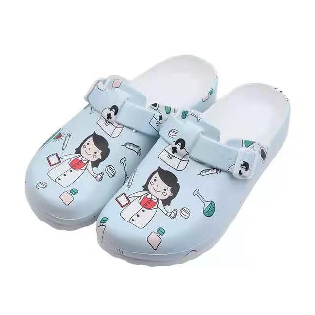 Women's Backless Cartoon Print EVA Slippers - Durable, Soft Sole Hospital Footwear