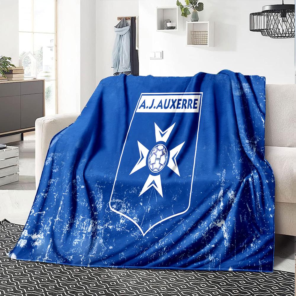 Aj Auxerre Football Club Flannel Blanket, Soft Polyester, Modern Design, All-Season for Camping, Travel, Gifts for holidays or birthdays
