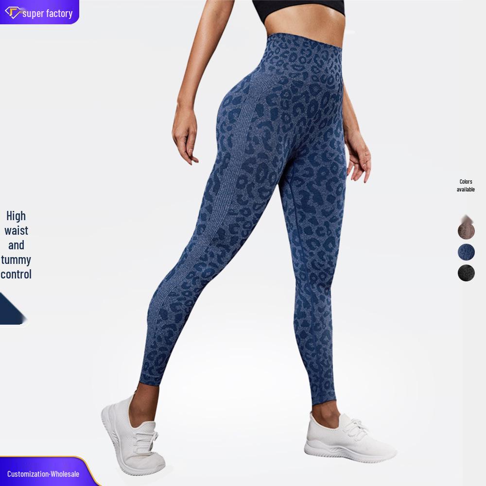 

Легінси для йоги з високою посадкою з леопардовим принтом, з контролем живота та підтяжкою стегон Medium синій