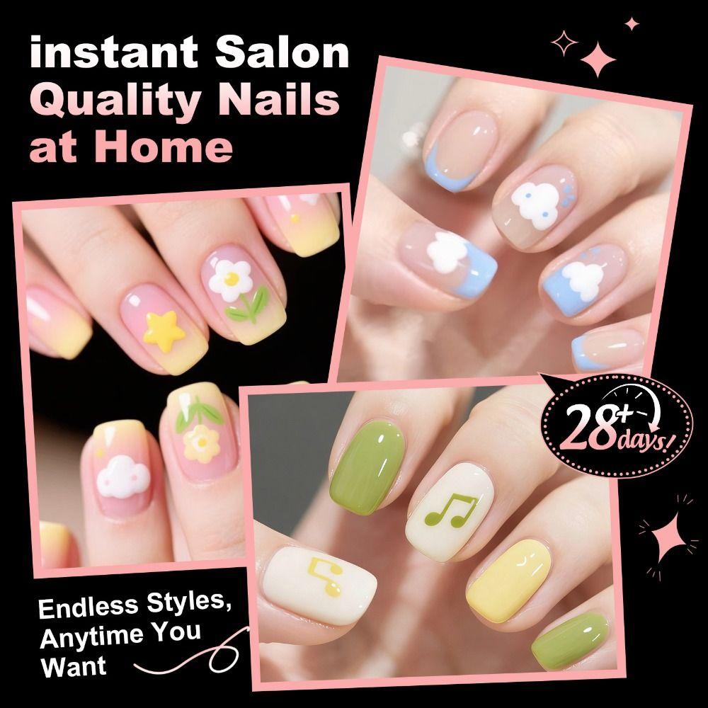 240pcs Short Oval Fake Nails Artificial Nail Art Hot Nail Set  For 6-12 Years Girls