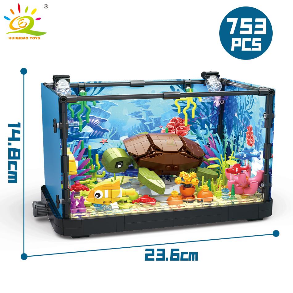 Non-Toxic Moc Fishbowl Aquarium Building Blocks Sea Turtle Fish Tank With Light Bricks City Construction Toys For Children Kids