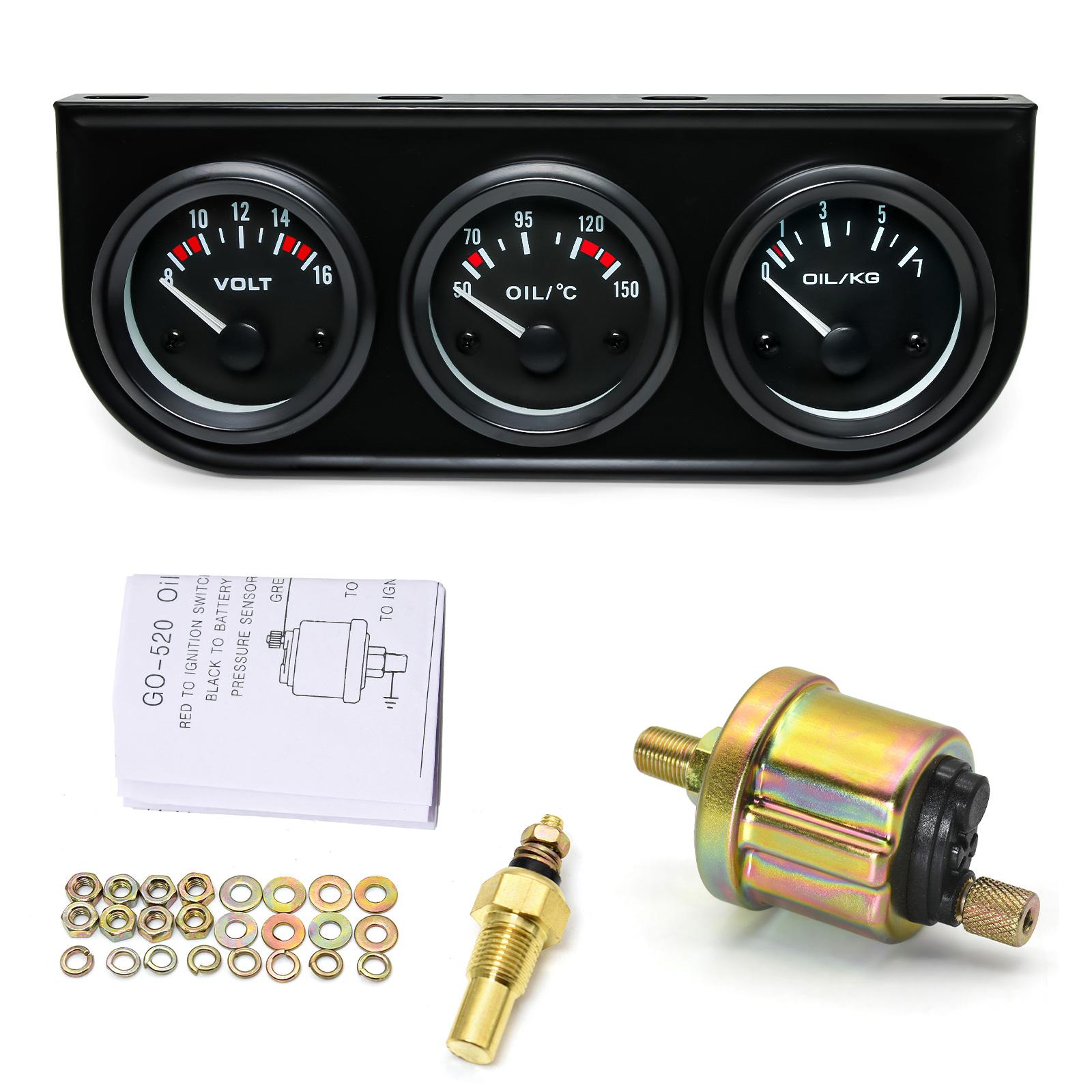 3 in 1 car gauge 52mm Electrial Triple Kit Voltmeter+oil Temp Gauge+Oil Pressure Gauge With Oil temperature/ pressure sensor 3 in 1
