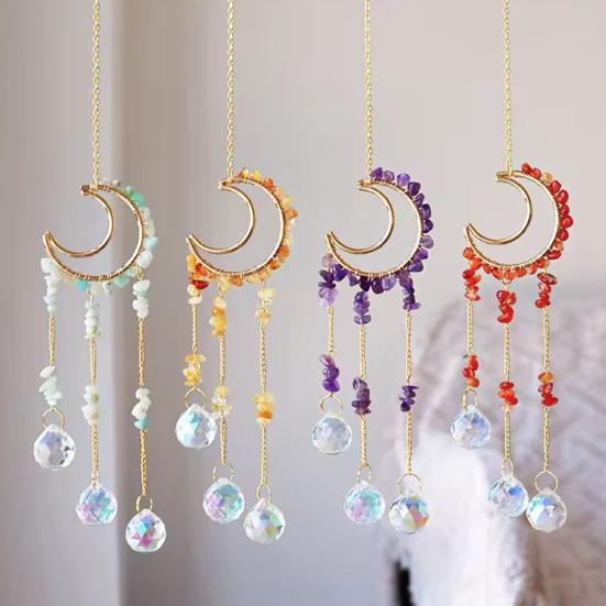 Crystals Suncatcher, Hanging Moon Sun Catcher with Glass Prisms for Windows, Healing Crystal Decor for Home, Gift for Christmas Birthday Valentine