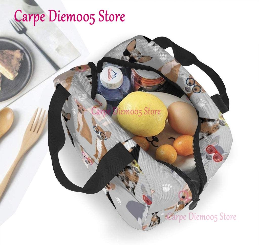 Unisex Food Warmer Bag Chihuahua Dog Lunch Bag Reusable Lunch Box Lunch Cooler Tote