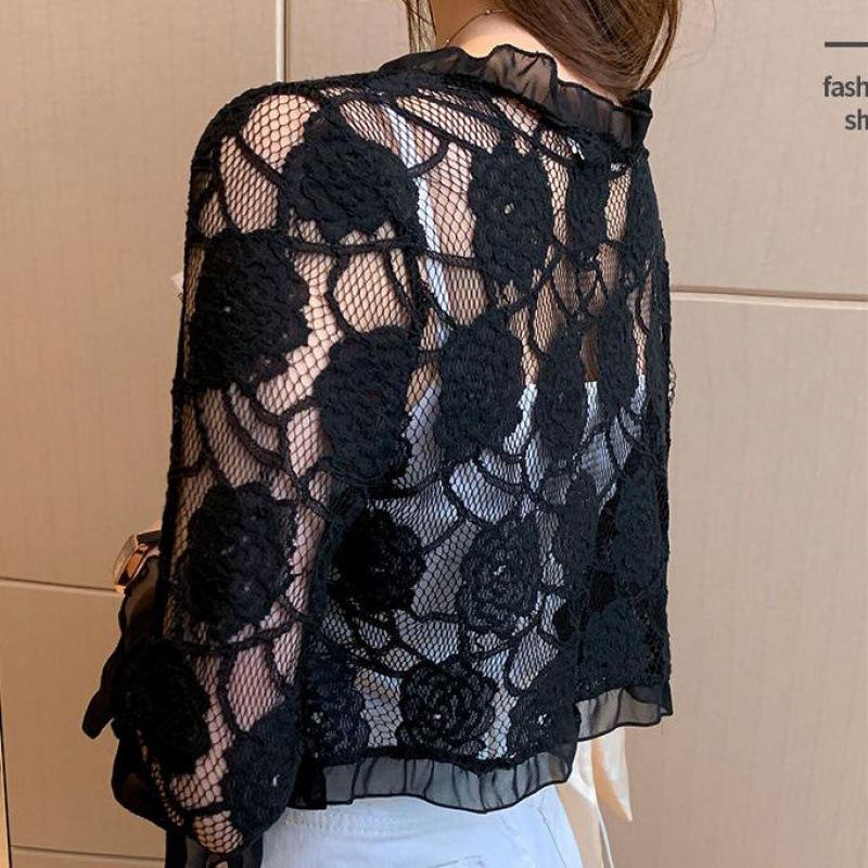 Damen Kurzarm Chiffon Spitzen Bolero: Schulterfreies Sonnenschutz-Schal