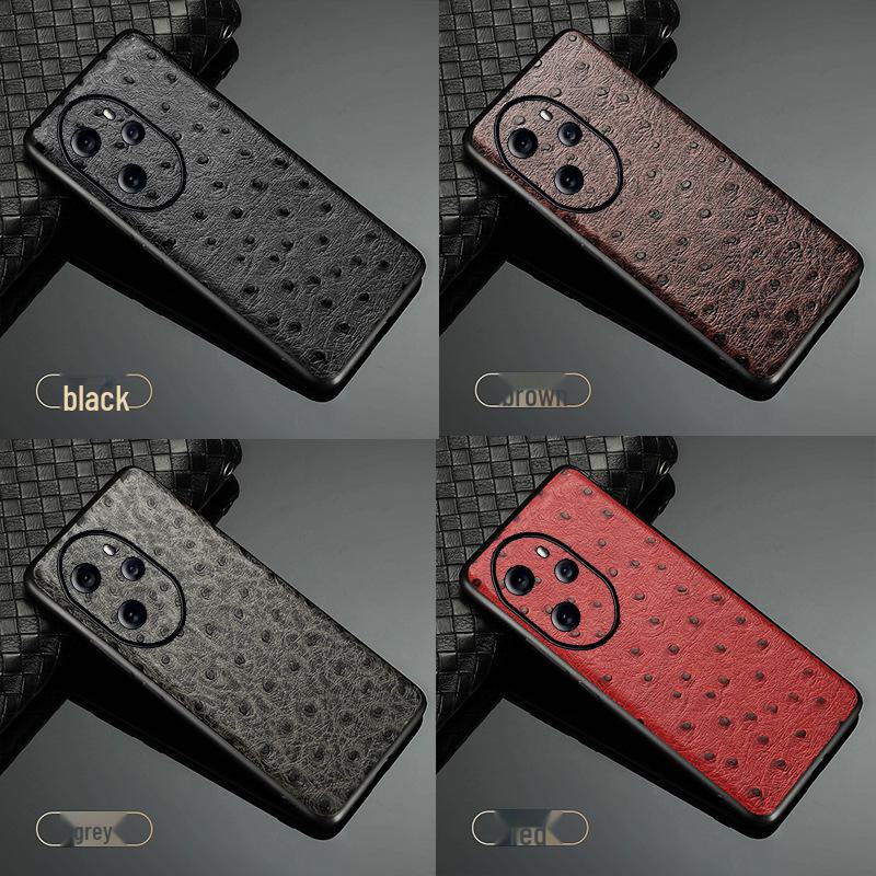 

Чехол из натуральной кожи с рисунком под страуса для Honor 70 Series Honor 70 коричневый