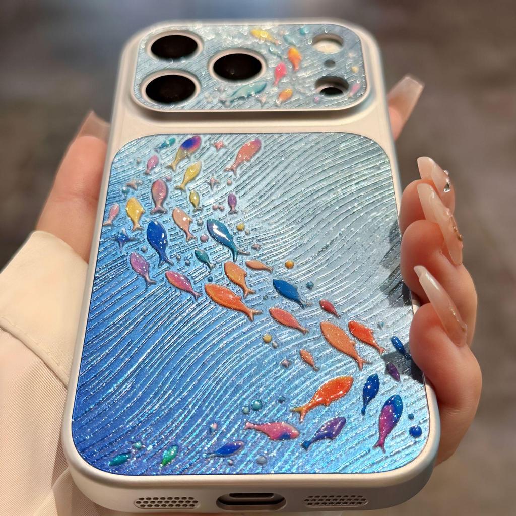 Glitter Sleeve Case: 3D Flowing Light for Apple iPhone 17Pro & 16Pro Max, Full Coverage with Fish School Design