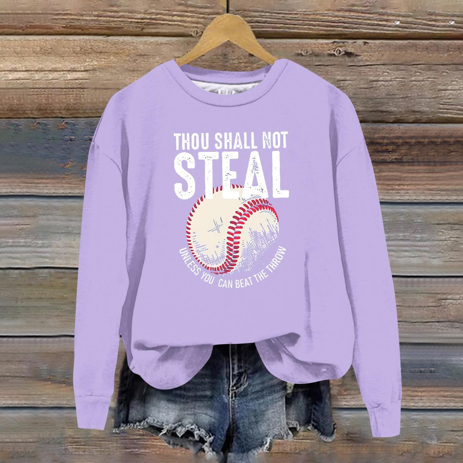 Женская повседневная удобная толстовка с круглым вырезом и длинным рукавом с принтом бейсбола XL фиолетовый 1748₽