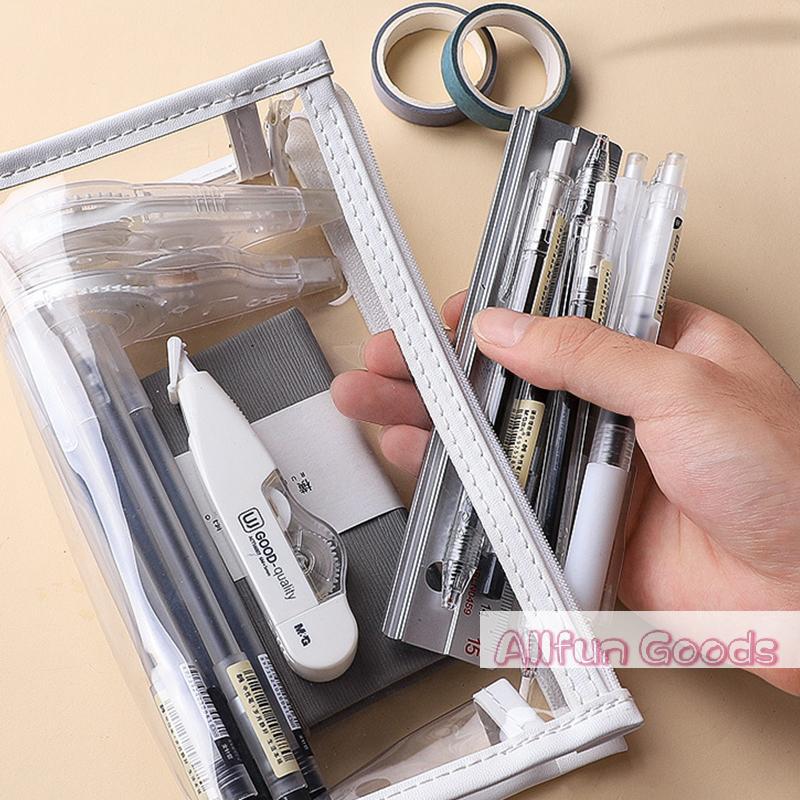 [TG835]Transparent Pencil Case Large Capacity Simple Pen Bag Kawaii Cosmetic Bag School Study Stationery Office Supplies