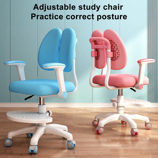 Upgraded Children Desk Chair with 360 Degree Wheels Height Depth Adjustable Kids Computer Chair Cute Children Study Chair (Blue, Pink)