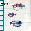 Indoor Balcony Wall Decorations 3Pcs Wooden Fish Art, Nautical Hanging Ornaments, Rustic Ocean Style Coastal Ornaments Sculpture, for Beach