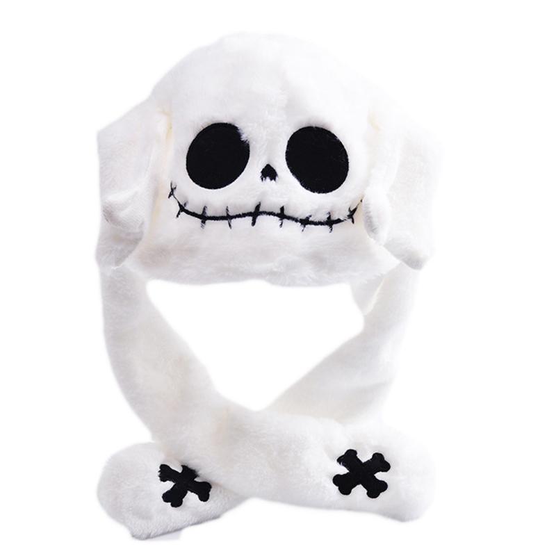 

Cartoon Hat with Fluffy Ears Movable Hat Windproof Scarf Thick Hoodies Scarf Halloween Christmas Gift for Adult Kid білий