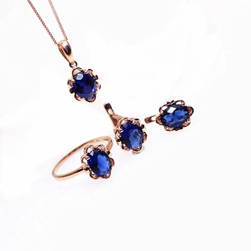Purple Gold-Plated Rose Gold Blue Stone Egg Surface Ring Women'S Fashion Temperament Classic Luxury Colored Gold Open Ring