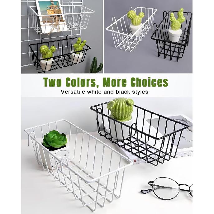 6 Pack Wire Basket, Hanging Wall Basket for Grid Wall Panels, Metal Hanging Baskets for Organizing, Black Wire Baskets for Wall Storage, Home Decor,