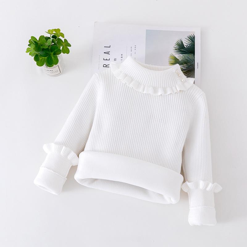 2023 Baby Girl Beaded High Neck Fleece Lined Sweater Shirt