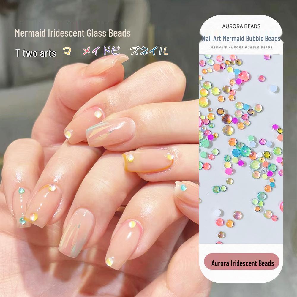 Iridescent Mermaid Nail Art Beads: Half-Round Glass Rhinestones and Mixed Accessories